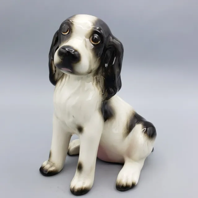 Porcelain English Springer Spaniel Figurine Dog Puppy White Black Spotted 6"