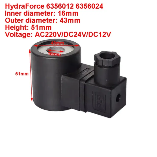 HydraForce Hydraulic Solenoid Valve Coil 6356012 6356024 Bore 16mm Height 51mm