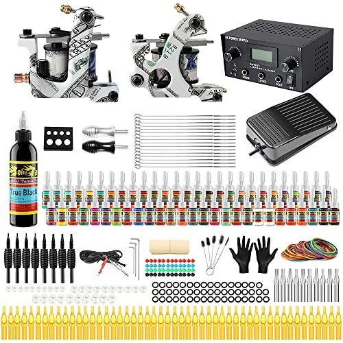Complete Tattoo Kit 2 Pro Machine Guns 54 Inks Power Supply Foot Pedal TK271