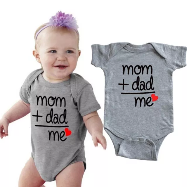 Infant Baby Funny Mom Dad Me Letters Bodysuit Short Sleeves Soft Cotton One-Piec