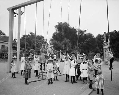 School Children On Playground Equipment 1905 Vintage 8x10 Reprint Of Old Photo