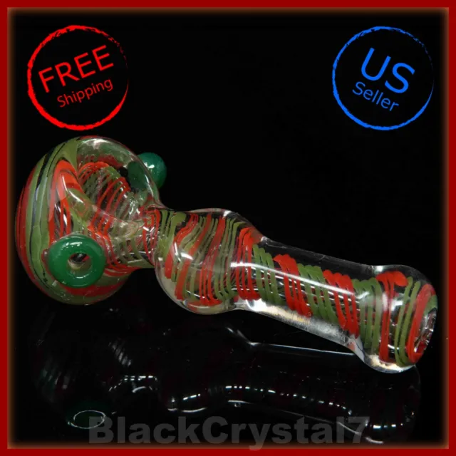 4.5 in Handmade Green Red Middle Swirl Tobacco Smoking Bowl Glass Pipes - US