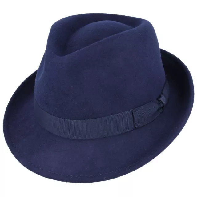 Navy Blue Trilby Hat - Camden Crushable Wool Felt Trilby Hat Fedora Pork Pie