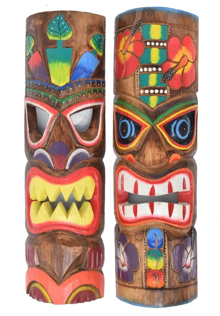 2 Colorato Tiki Maschere 50cm di Legno Parete da Hawaii