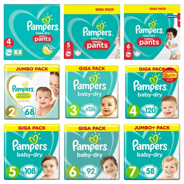 Pampers Baby Dry Nappy Pants Diaper Taped Stretchy Nappies Size 4 5 6 Giga Pack