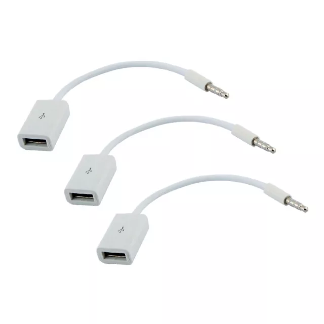 3x Ingresso AUX da 3,5 mm per audio Cavo USB 2.0 Cavo adattatore auto MP3 bianco