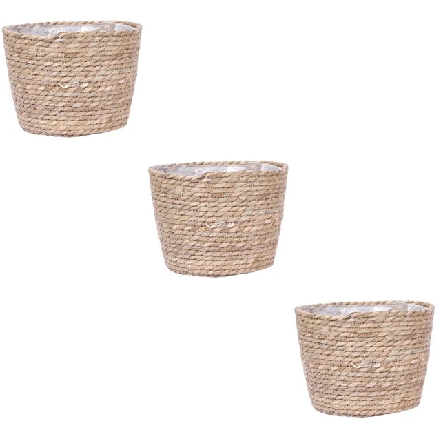 3 Pcs Corn Husk Woven Flower Basket Vintage Planter Growing Pot