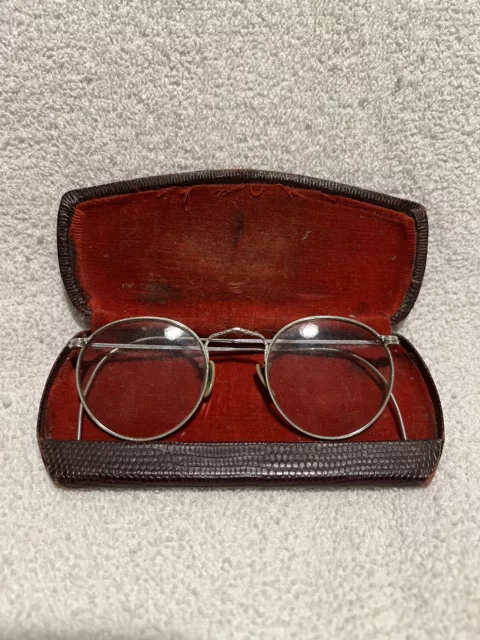 American Optical Cortland Frame Eyeglasses 1920s Silvertone with Case Antique