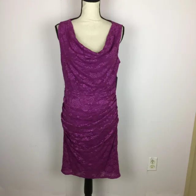 NWT Laundry by Shelli Segal Sheath Dress Sz 10 Woman Purple Foral Lace Cowl Neck