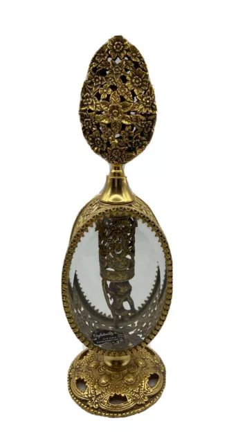 Vintage Style Built Gold Gild Ormolu Perfume Bottle W/Roses Two Sided