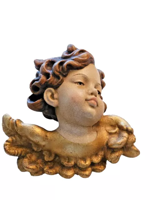Alter Holz Engel Kopf Figur mit Flügeln  geschnitzt