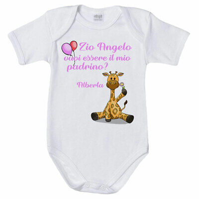 Body neonata personalizzato con nome e giraffa vuoi essere il mio padrino?