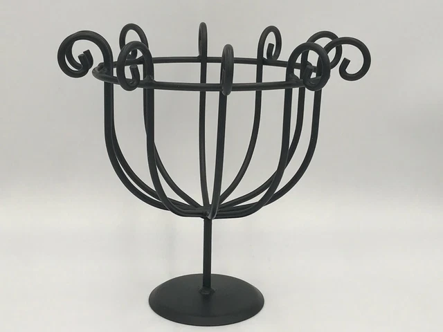 Black Wrought Iron Wire Fruit Basket Stand Bowl Strong Scrolled Storage Amish 3