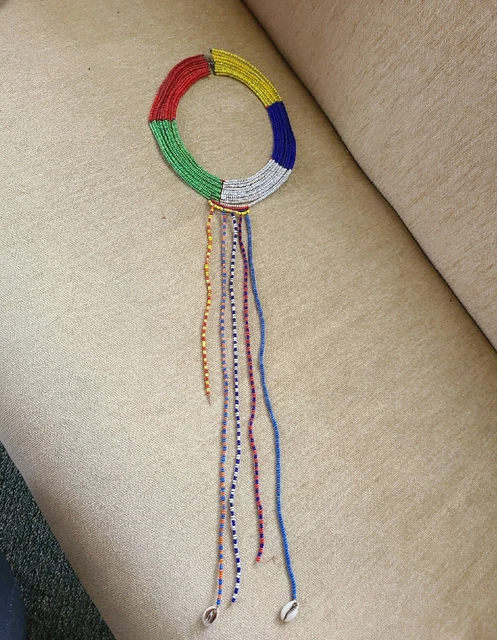 Old African Tribal Beaded Choker Necklace ◇ 23" Long