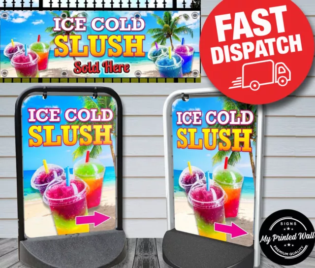 ICE SLUSH Drinks Pavement Sign Outdoor Street Shop Eco Swinger 2, PVC Banner