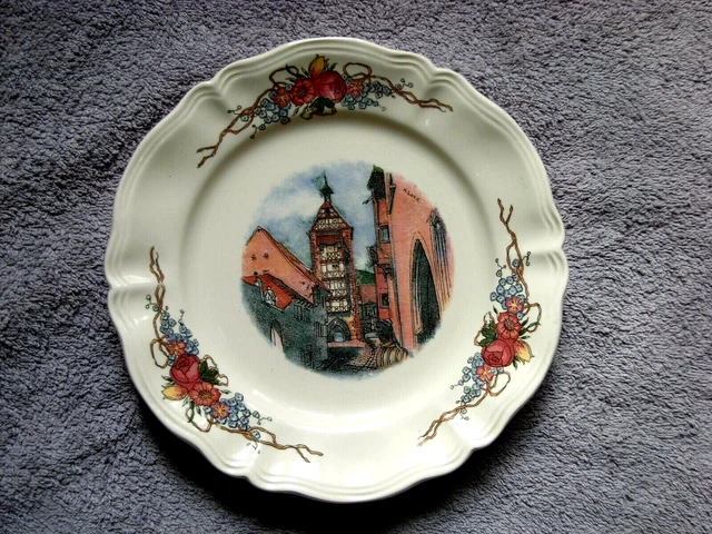 Belle Assiette Plate  Ancienne D Obernai Sarreguemines Donjon Alsace France