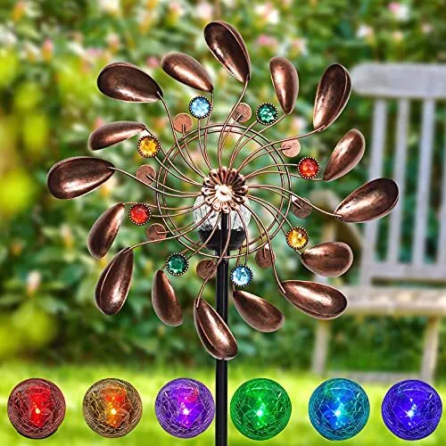 Large Metal Windmill Wind Kinetic Spinner Solar Garden Yard Decor Sculpture