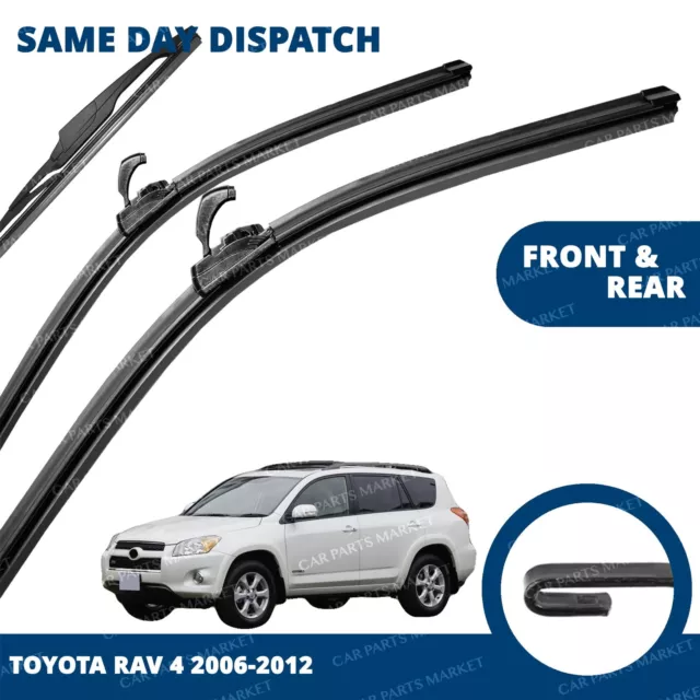 Front/Rear Windscreen 24" 16" 12" Flat Aero Wiper Blades for Toyota RAV 4 06-12