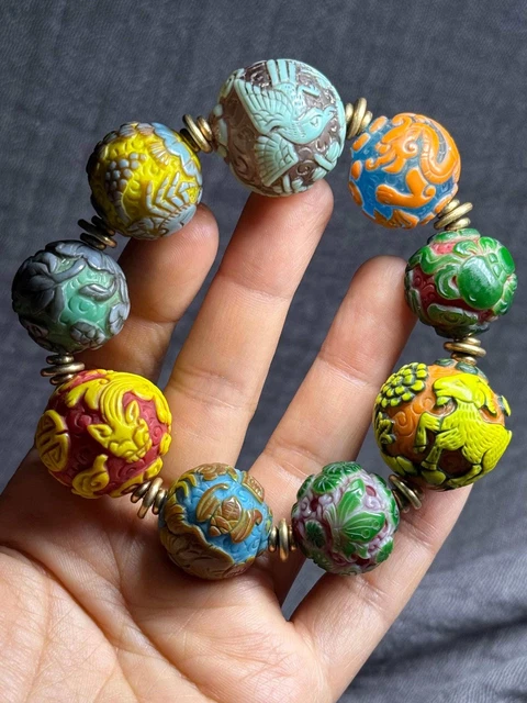 VINTAGE PEKING CARVED Glass Beads(20mm and 25mm mixed) Lampwork