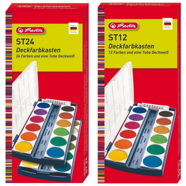 Herlitz Deckfarbkasten Deckel mit Mischfeldern + Deckweiß ST24 oder ST12