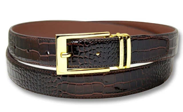 Biagio Croc Embossed DARK BROWN Mens Bonded Leather Belt Gold-Tone Buckle sz 44