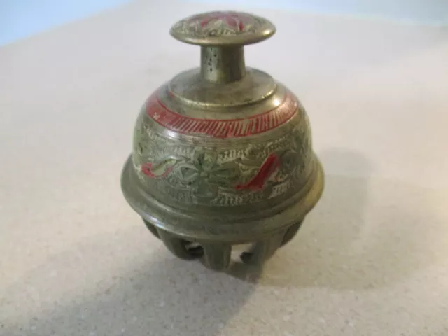 vintage Brass Claw Bell heavy etched red enamel Zen Meditation Elephant