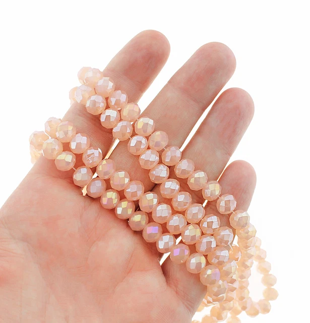 Faceted Glass Beads 8mm x 6mm - Electroplated Peach - 1 Strand 70 Beads - BD705