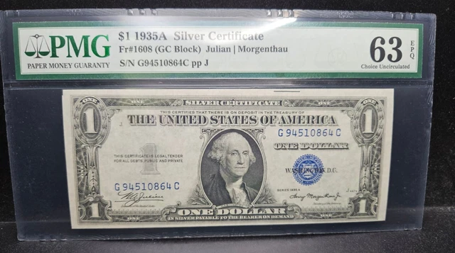 1935A $1 Fr.1608 Silver Certificate No Motto PMG 63 Choice Uncirculated