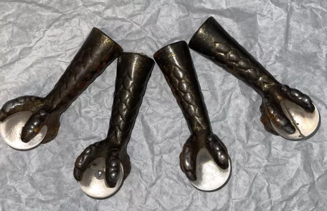 Antique Victorian 4" H Glass Ball & Claw Cast Iron Table Piano Stool Feet Legs Antique Victorian 4" H Glass Ball & Claw Cast Iron Table Piano Stool Feet Legs