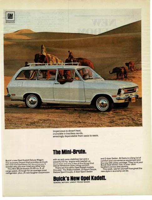 1968 BUICK Opel Kadett white Deluxe Wagon Elephants Chimpanzee Vintage Print Ad