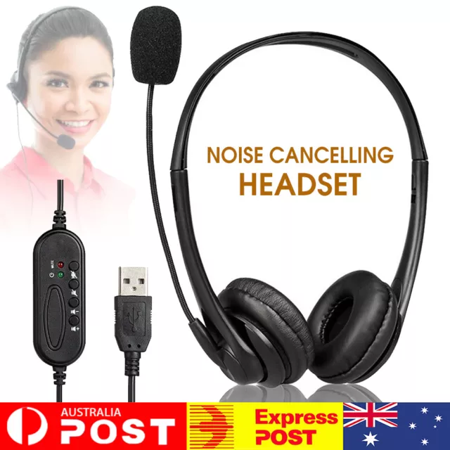 USB Noise Cancelling Microphone Computer PC Headset Headphones Call Centrer