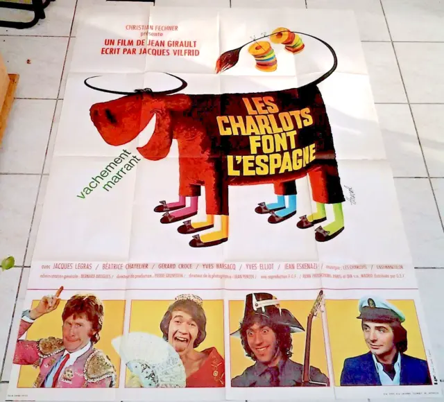 Affiche ciné LES CHARLOTS FONT L'ESPAGNE Jean GIRAULT 120X160 1972 Illu Hurel