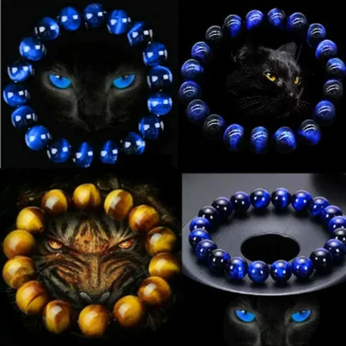 6/8/10mm Natural Stone Blue Tiger Eye Malachite Beads Bracelet Men Women Jewelry
