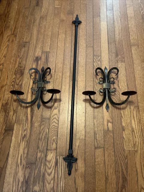 Wrought Iron Adjustable Curtain Rod W/ Double Arm Gothic Bronze Wall Sconces