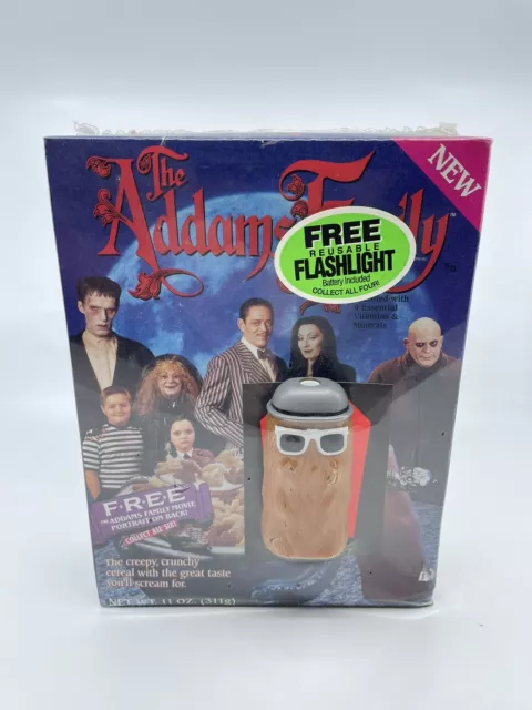 Vintage Ralston ADDAMS FAMILY 11oz. Full CEREAL w/ Cousin It Promo Flashlight