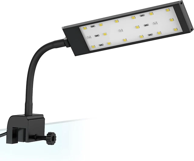 Fish Tank Clip on Light, Clamp Aquarium Light with White and Blue Leds, 320LM, 7