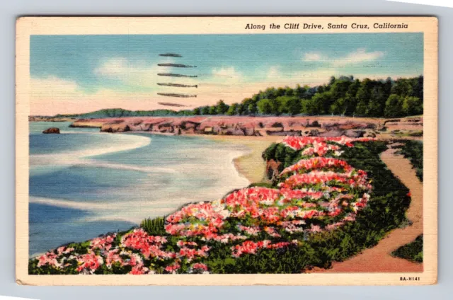 Santa Cruz CA-California, Along The Scenic Cliff Drive, Vintage c1938 Postcard