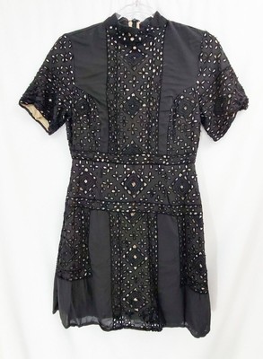 KAS NEW YORK Anthropologie Cutwork Mockneck Black Broderie Dress EUC / 4/Small