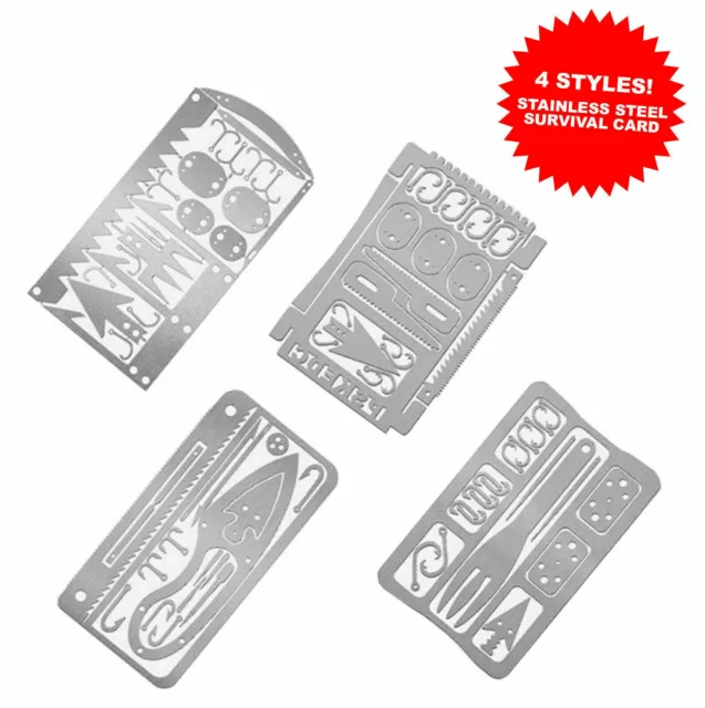 4Pcs Survival Multitool Stainless Steel Credit Card Size Emergency Kit