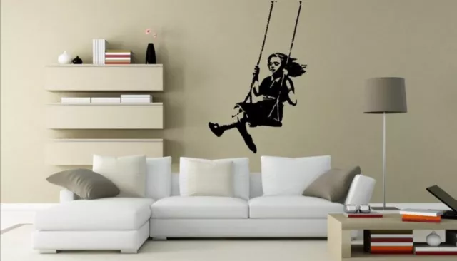 Banksy Swinging Girl Graffiti Art Vinyl Wall Sticker 60cm x 90cm BROOMSTICKER UK