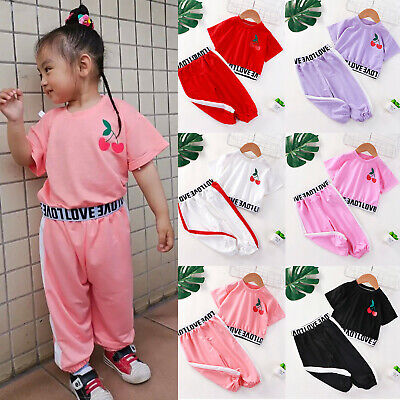 Toddler Kids Baby Girls Letter Love Midriff T-Shirt Tops Pants Tracksuit Outfits
