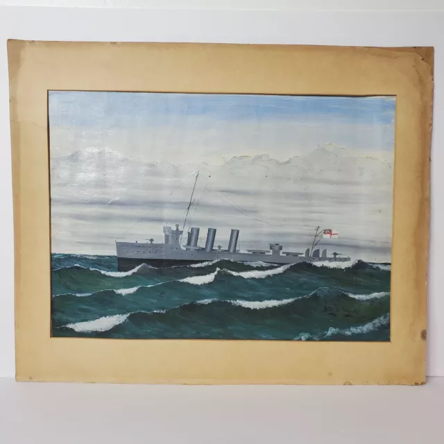 HMS Napier Maritime Oil Painting Royal Navy M Class Destroyer 22 x 18 WWI