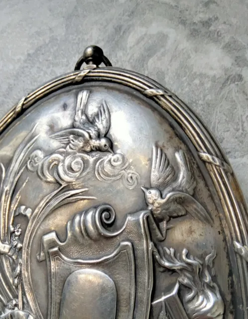 miroir face à main Argent Massif Décor Style Louis XVI , Poinçon Tête De Minerve 3