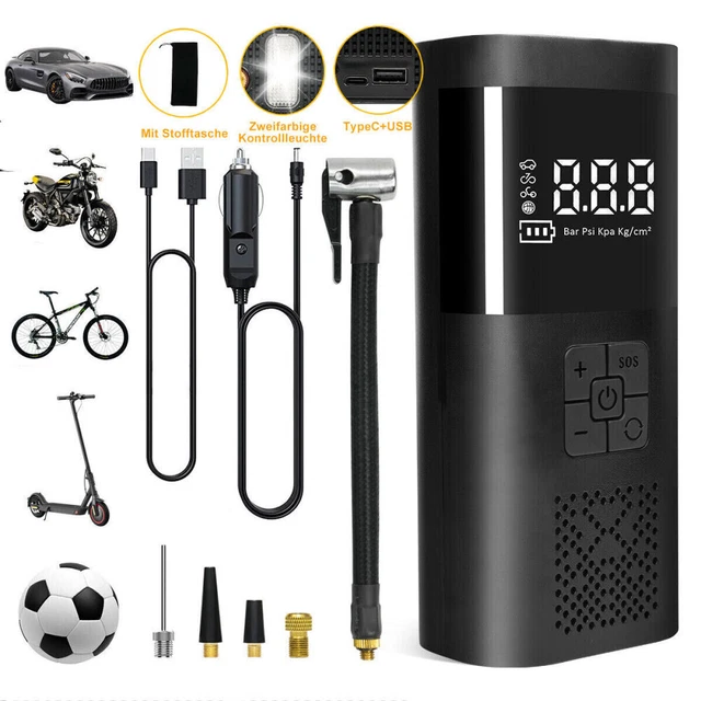 Compressore Auto Portatile Mini Pompa Aria Elettrica Ricaricabile Per Pneumatici Con Schermo Retroilluminato Lcd Digitale 150psi 35l Min Illuminazione Multifunzione Per Auto Moto - Foto 9
