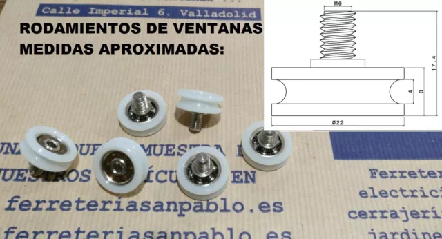 6 RUEDAS DE MAMPARA 22 mm (ruletas rodamientos o para ventanas rueda  rodamiento) EUR 12,90 - PicClick ES