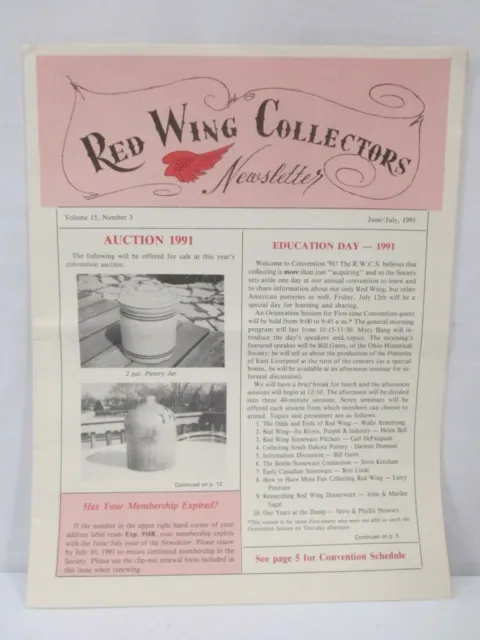 Red Wing Collectors Newsletter June July 1991 Pantry Jar Cooler Art Pottery USA