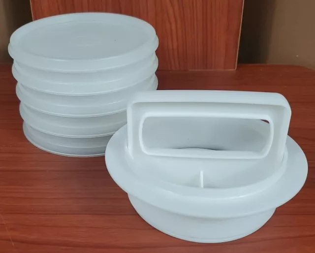 Tupperware 4.5" Hamburger Press Seal Ring & 4 Sheer Keepers #1926 w/ Lid