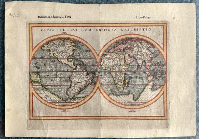 Antique world map ORBIS TERRAE COMPENDIOSA DESCRIPTIO  1598 ROSACCIO