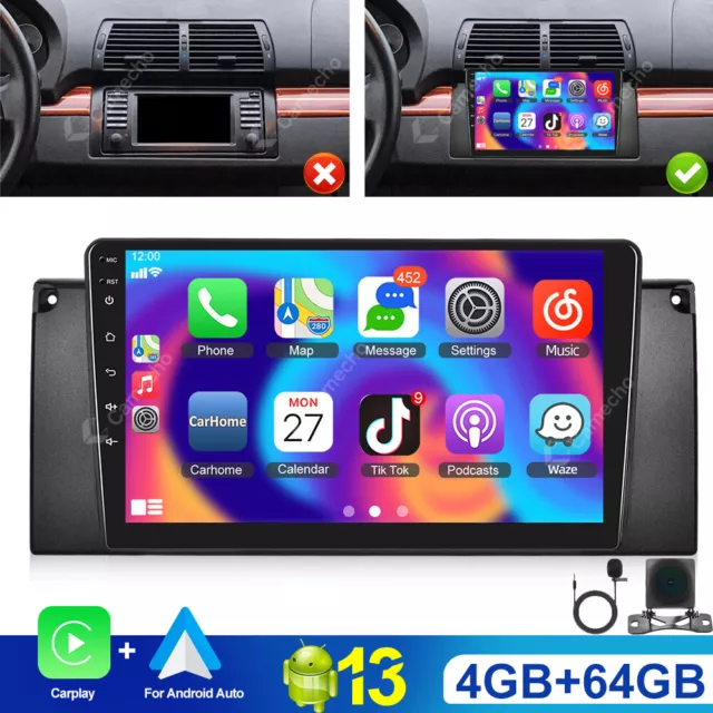 4+64G Android 13 Carplay DSP Autoradio GPS Navi Für BMW E39 E53 X5 5er BT Kamera