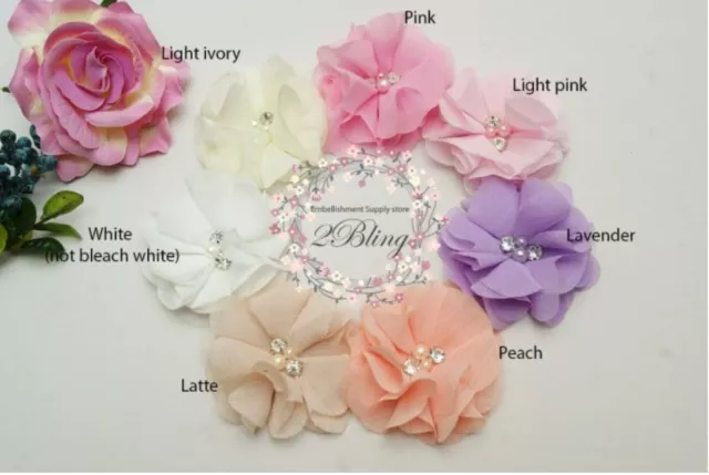 2 LARGE, CHIFFON PETAL, Acrylic bead fabric flower, DIY Embellishment sewing